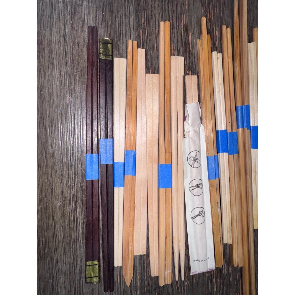 Mixed Lot Wooden Bamboo Chopsticks Various Styles Natural Wood Reusable 15 Pairs - Picture 3 of 3